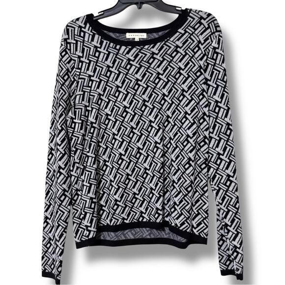 Retrelogy women’s size large pullover long sleeve black grey geometric sweater - Picture 1 of 10